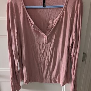 Women’s Long Sleeve Henley Top in Dusty Pink
